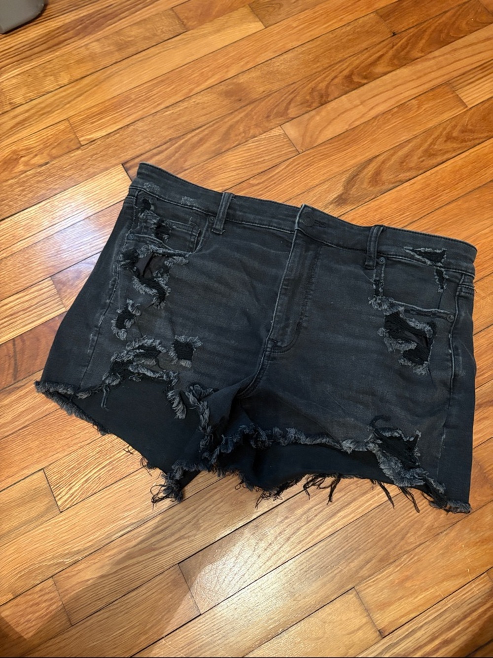 American Eagle Outfitters Black Distressed Denim Cutoff Shorts